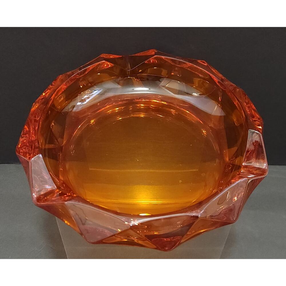 Viking Ashtray VTG Persimmon Orange Diamond Point 8 1/2" Heavy